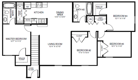 Four Bedroom Floor Plan at Royal Palm Key Affordable Apartments in Tampa FL